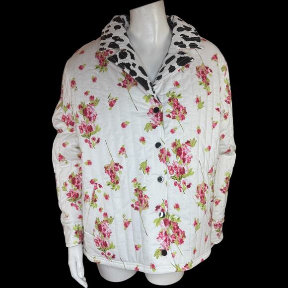 nicole by Nicole Miller Reversible Stretch Poplin Quilted Jacket Cream Floral L - Picture 9 of 15
